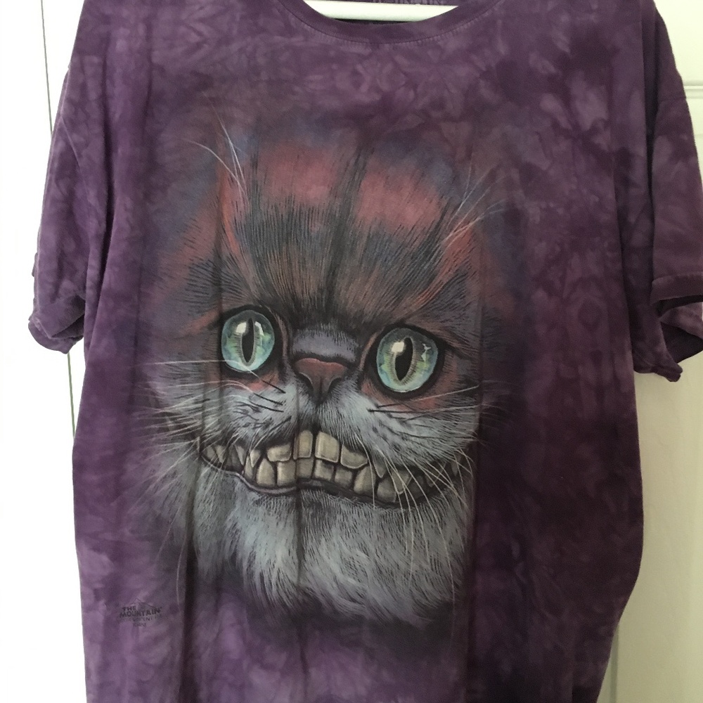 Cheshire Cat face, xtra large tee, purple